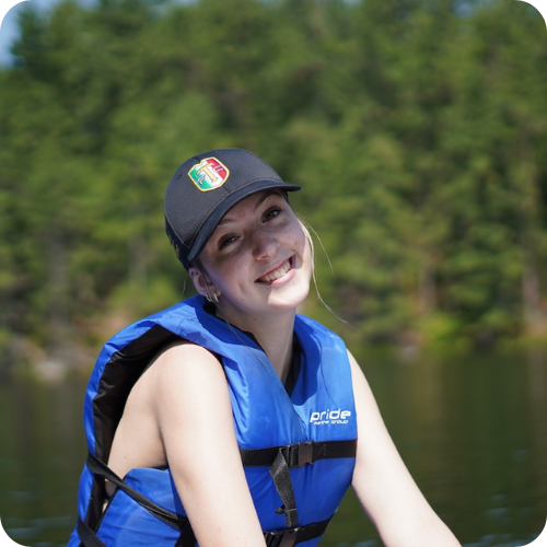 angelina wearing a lifejacket